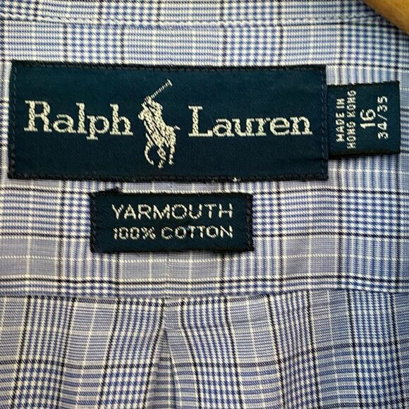 Ralph Lauren Men’s 16 34/35 Blue Pin Striped Collar Button Down Dress Shirt - Picture 5 of 8